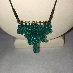 Antique Brass Boho Dark Teal Cluster Necklace